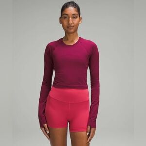 Swiftly Tech Cropped Long-Sleeve Shirt 2.0 Deep Luxe 14 NWT red maroon